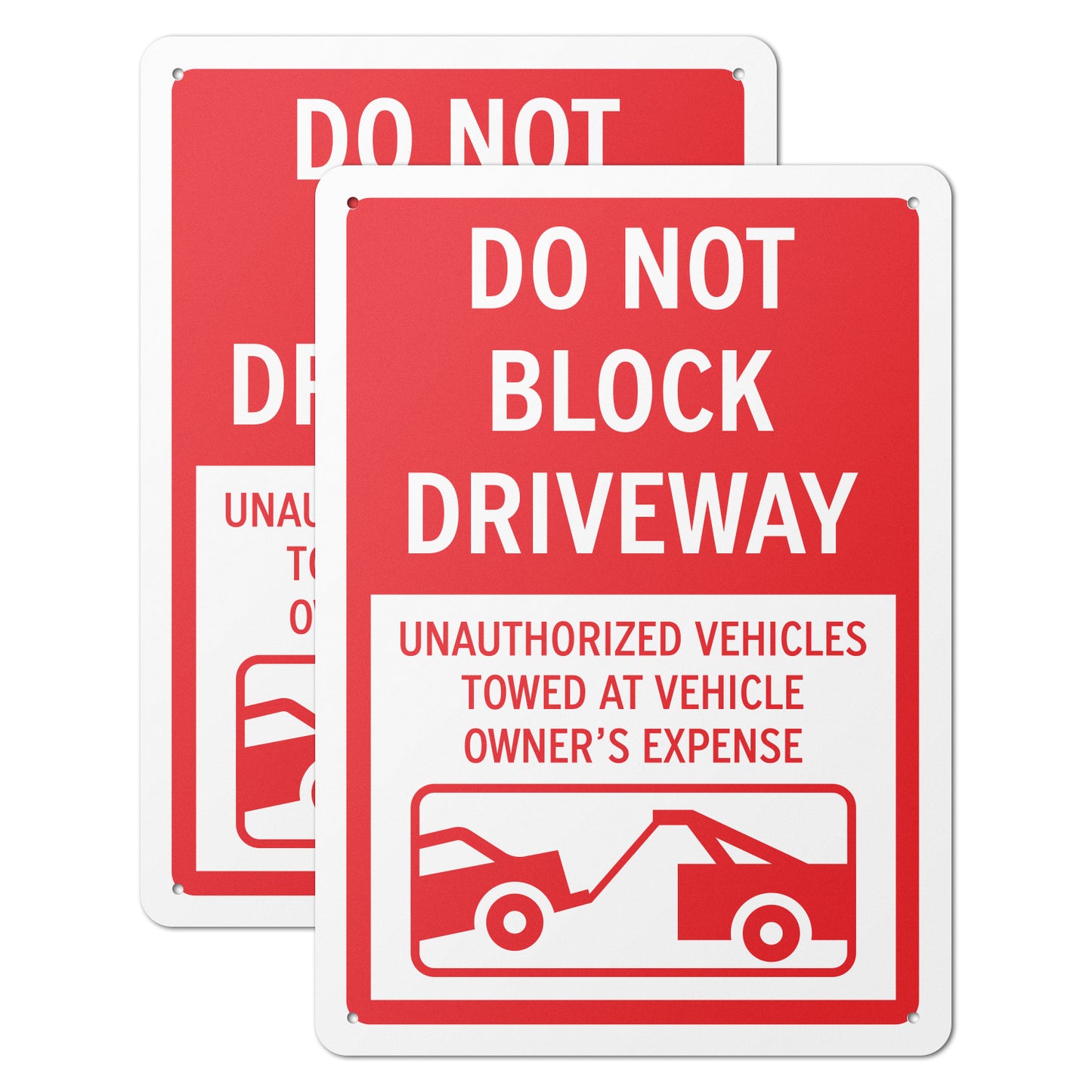 10 x 14in Street Aluminum Signs: Do Not Block Driveway Red Warning (Corner Mount)