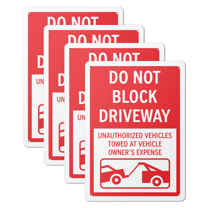 10 x 14in Street Aluminum Signs: Do Not Block Driveway Red Warning (Corner Mount)
