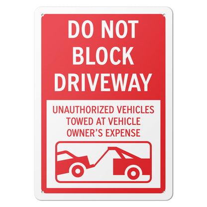 10 x 14in Street Aluminum Signs: Do Not Block Driveway Red Warning (Corner Mount)