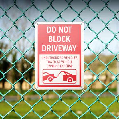 10 x 14in Street Aluminum Signs: Do Not Block Driveway Red Warning (Corner Mount)