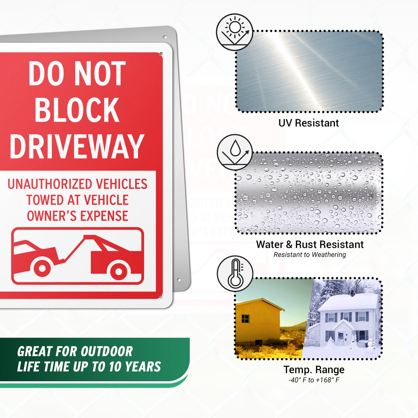10 x 14in Street Aluminum Signs: Do Not Block Driveway Red Warning (Corner Mount)
