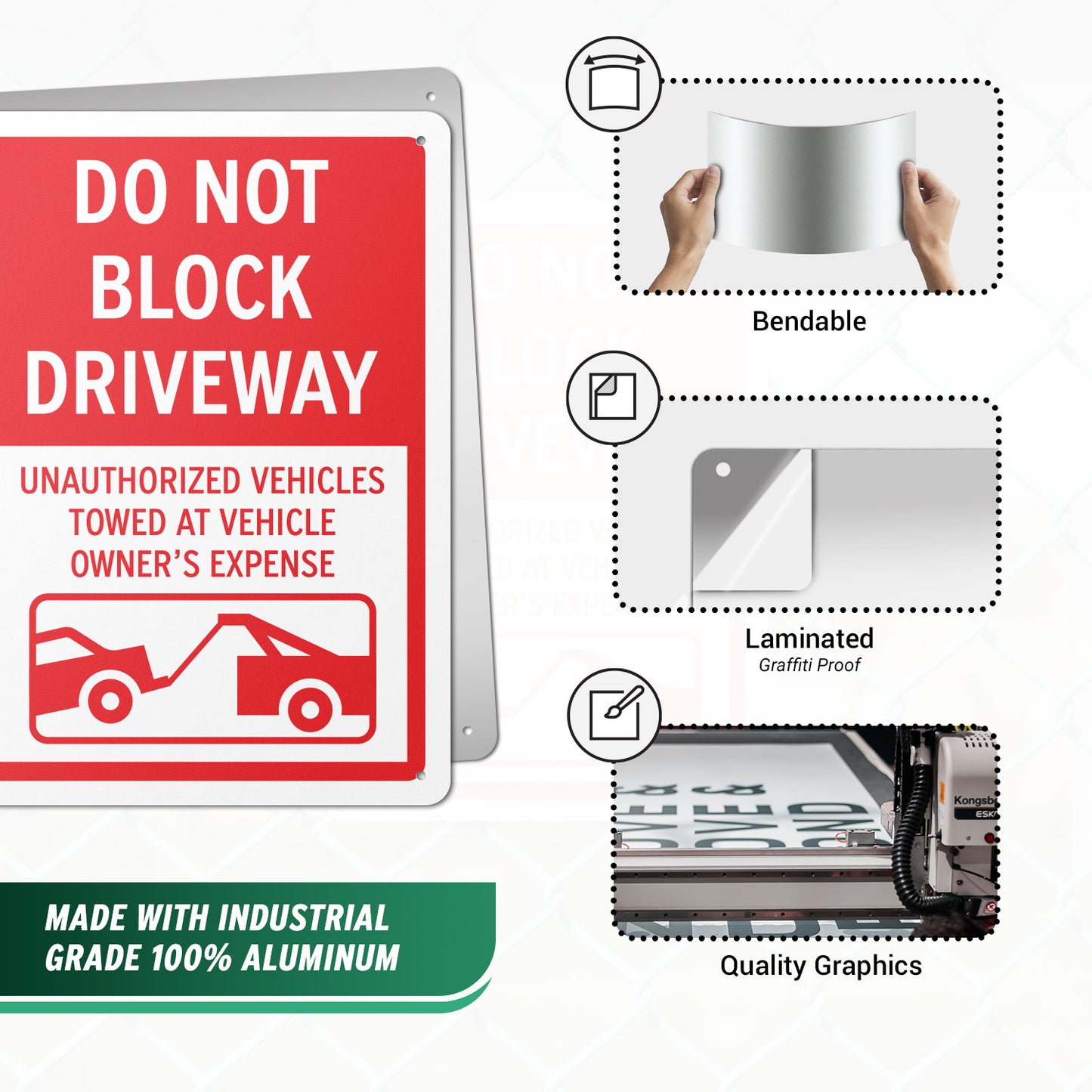 10 x 14in Street Aluminum Signs: Do Not Block Driveway Red Warning (Corner Mount)