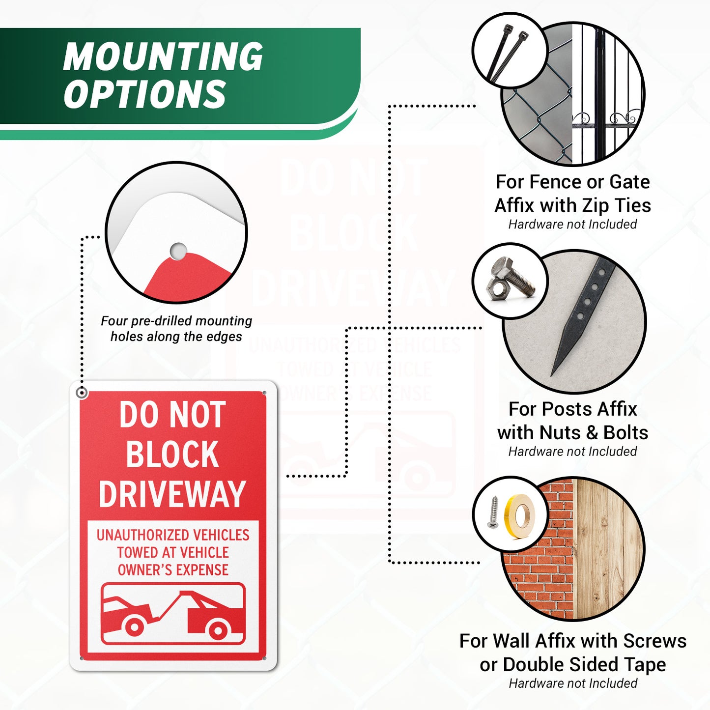10 x 14in Street Aluminum Signs: Do Not Block Driveway Red Warning (Corner Mount)