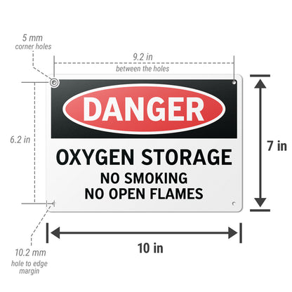 10 x 7in Aluminum Sign: Danger Oxygen Storage Warning