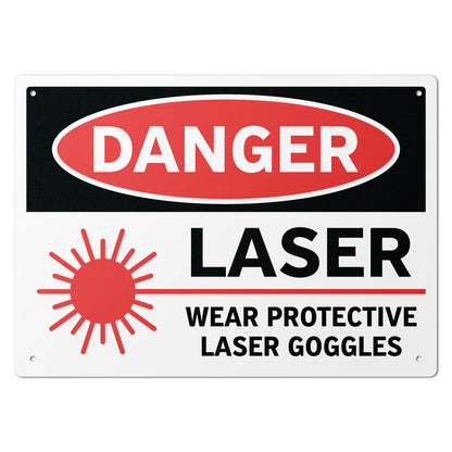 14 x 10in Safety Sign: Danger Laser Wear Protective Goggles