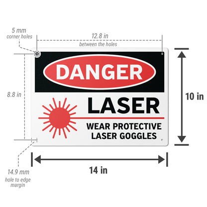 14 x 10in Safety Sign: Danger Laser Wear Protective Goggles
