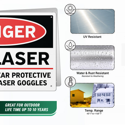 14 x 10in Safety Sign: Danger Laser Wear Protective Goggles