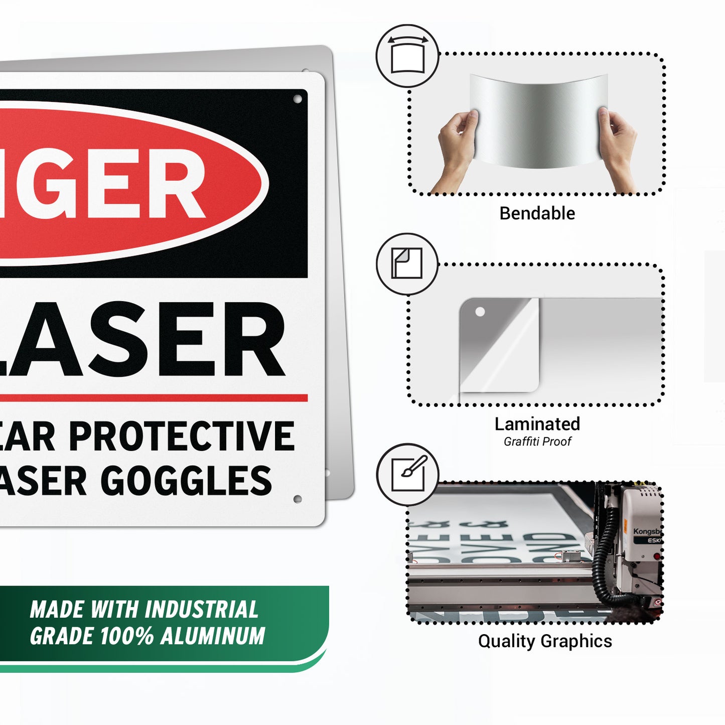14 x 10in Safety Sign: Danger Laser Wear Protective Goggles