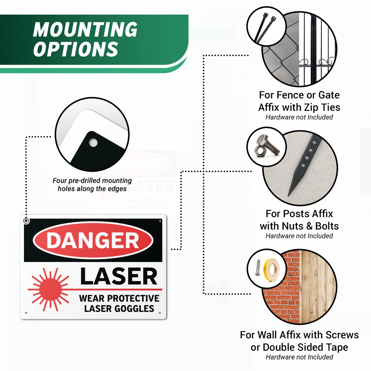14 x 10in Safety Sign: Danger Laser Wear Protective Goggles