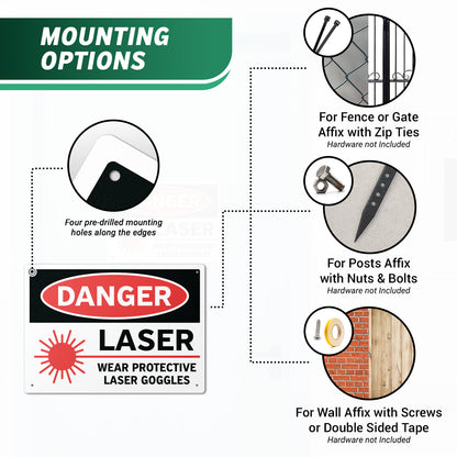 14 x 10in Safety Sign: Danger Laser Wear Protective Goggles