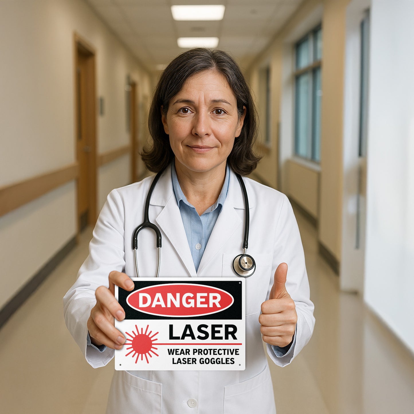 14 x 10in Safety Sign: Danger Laser Wear Protective Goggles