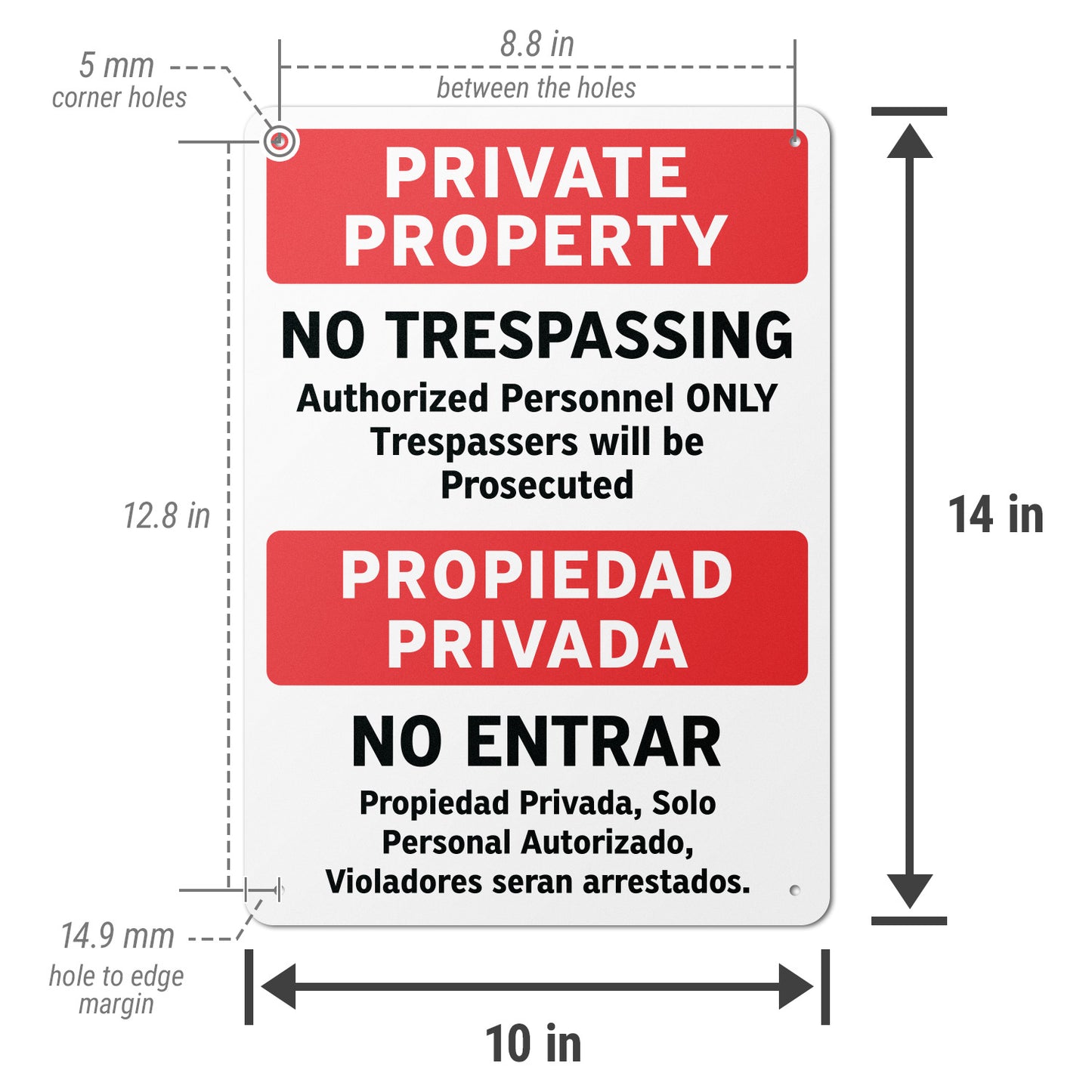 10 x 14in Private Property No Trespassing Aluminum Sign