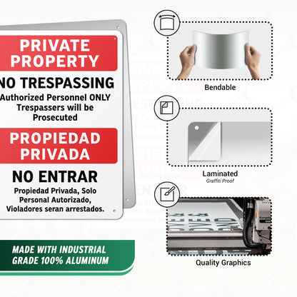 10 x 14in Private Property No Trespassing Aluminum Sign