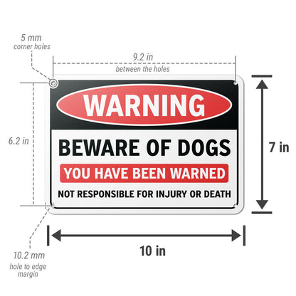 10 x 7in Yard Sign: Warning Beware of Dogs You Have Been Warned
