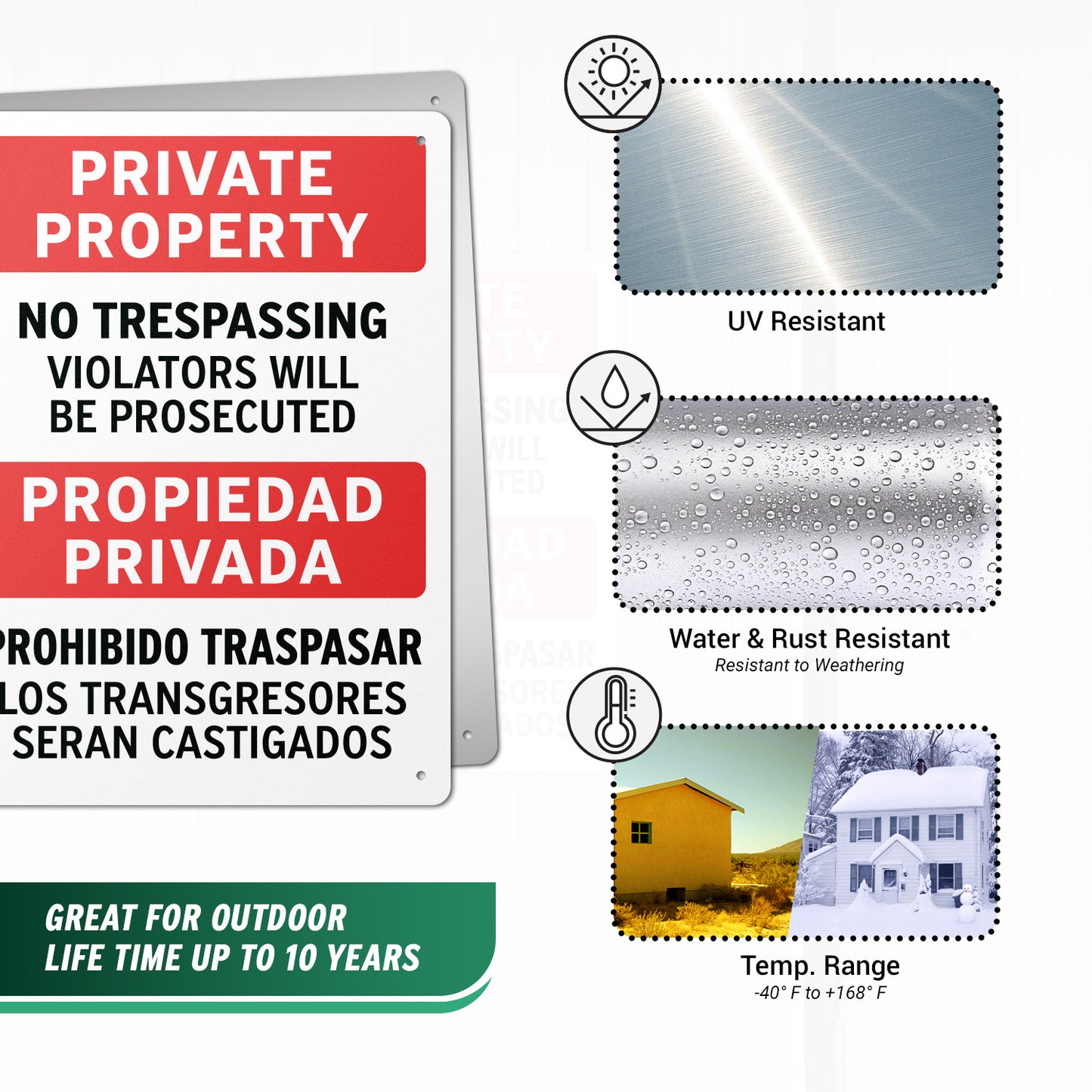10 x 14in Security Sign: Private Property No Trespassing Warning