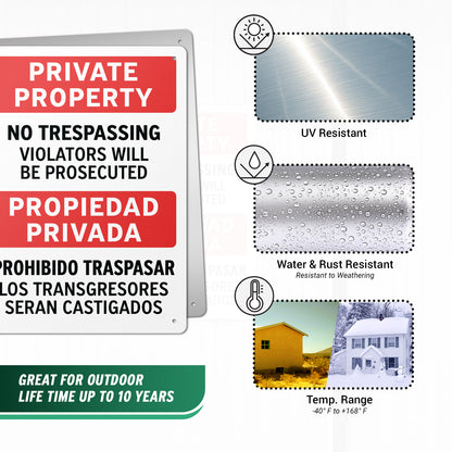 10 x 14in Security Sign: Private Property No Trespassing Warning