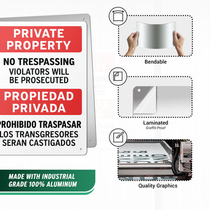 10 x 14in Security Sign: Private Property No Trespassing Warning