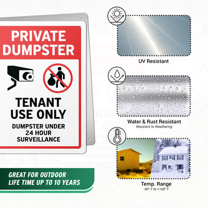 10 x 14in Aluminum Sign: Private Dumpster Tenant Use Only