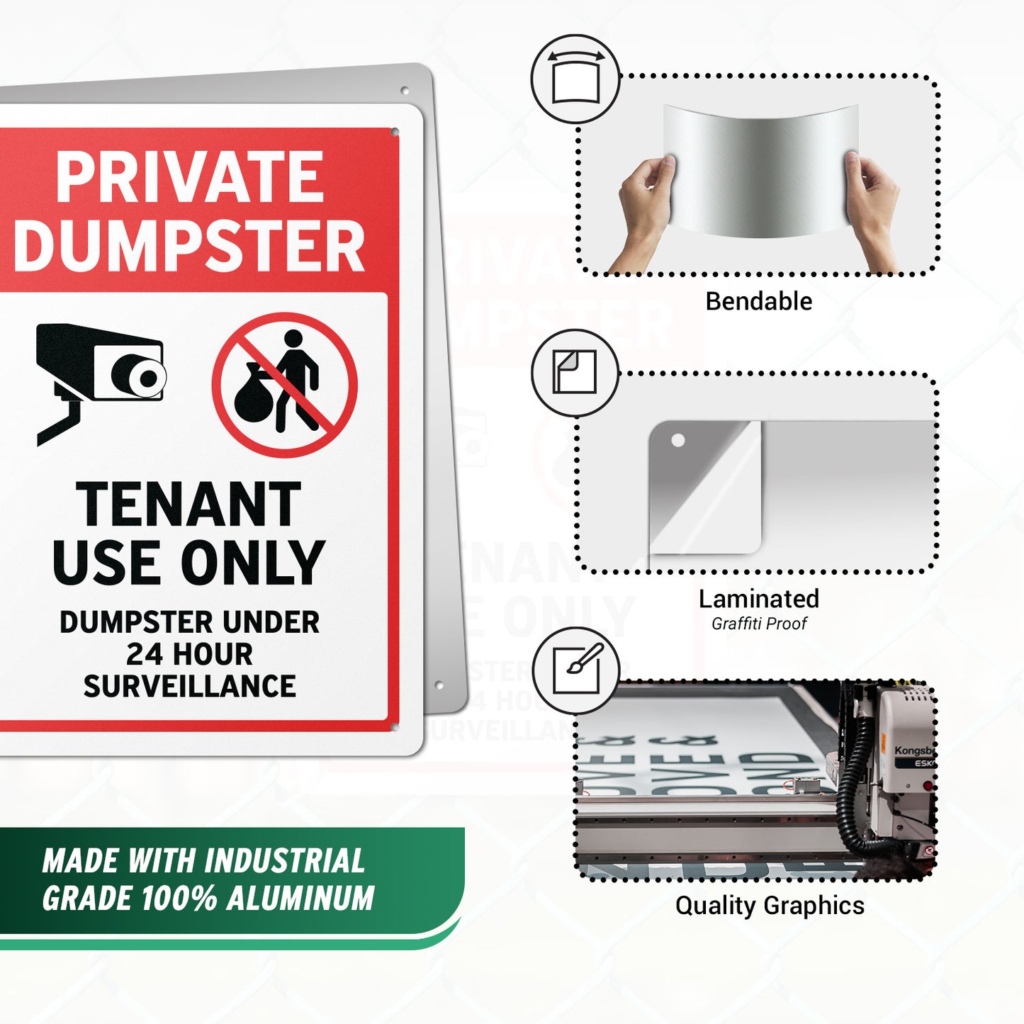 10 x 14in Aluminum Sign: Private Dumpster Tenant Use Only