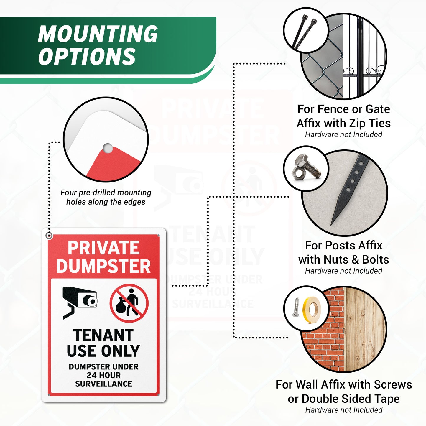10 x 14in Aluminum Sign: Private Dumpster Tenant Use Only