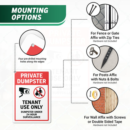 10 x 14in Aluminum Sign: Private Dumpster Tenant Use Only