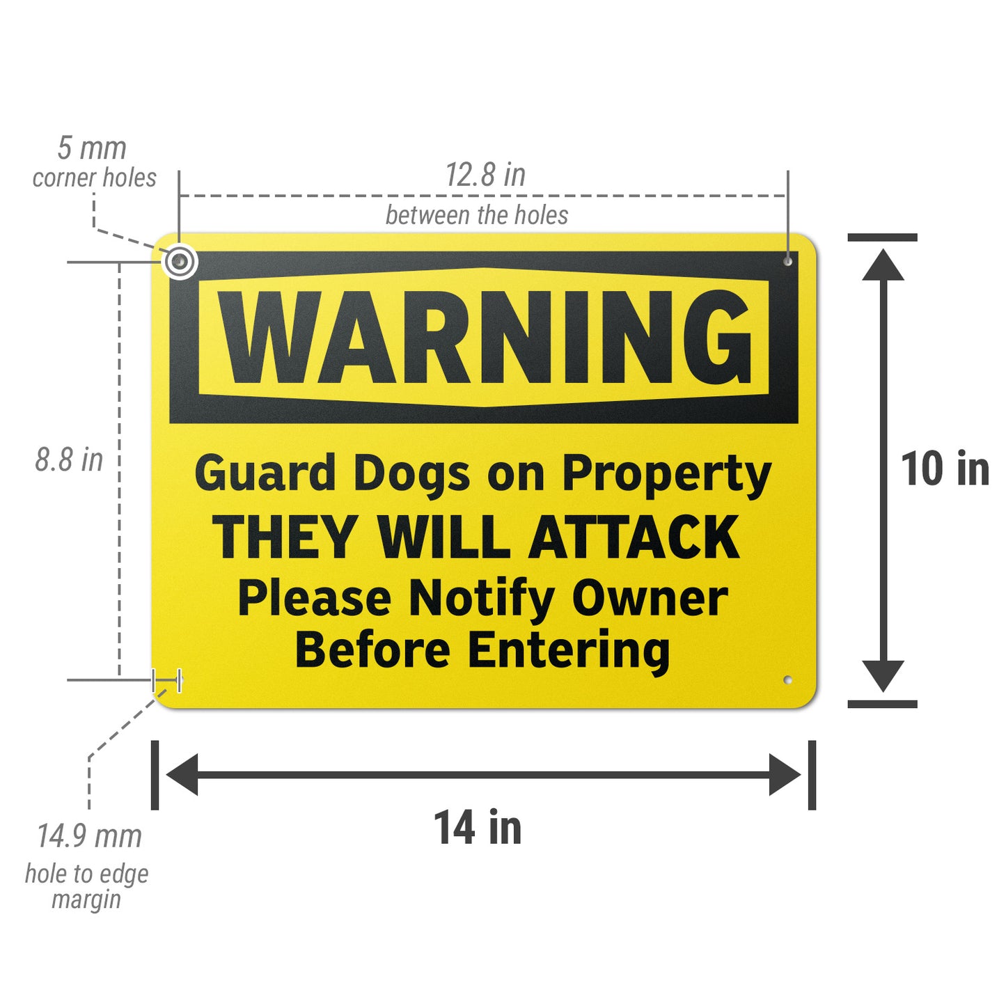 14 x 10in Security Sign: Guard Dog Warning