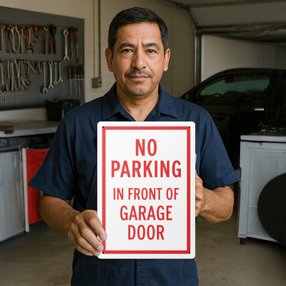 10 x 14in Aluminum Sign: No Parking In Front of Garage Door