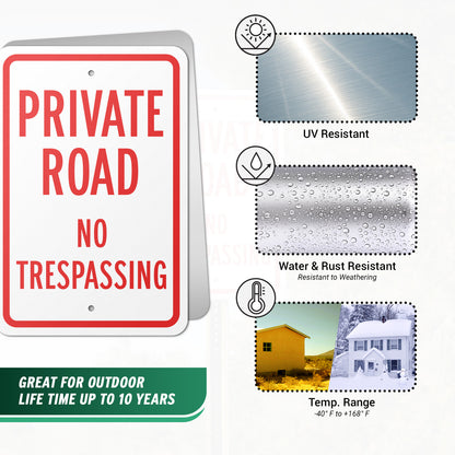 12 x 18in Road Sign: Private Road No Trespassing