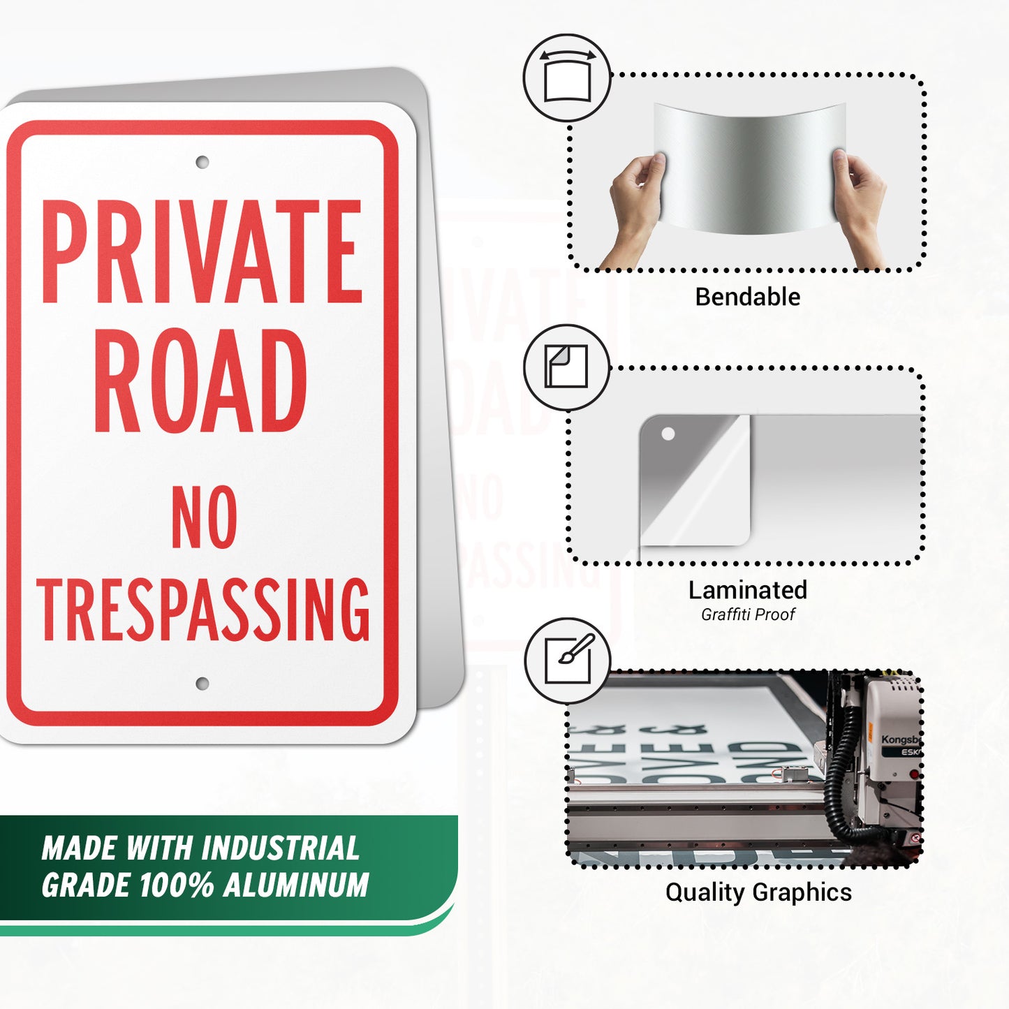 12 x 18in Road Sign: Private Road No Trespassing
