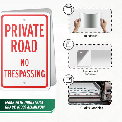 12 x 18in Road Sign: Private Road No Trespassing