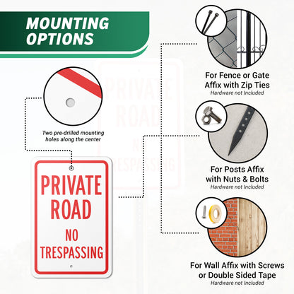12 x 18in Road Sign: Private Road No Trespassing