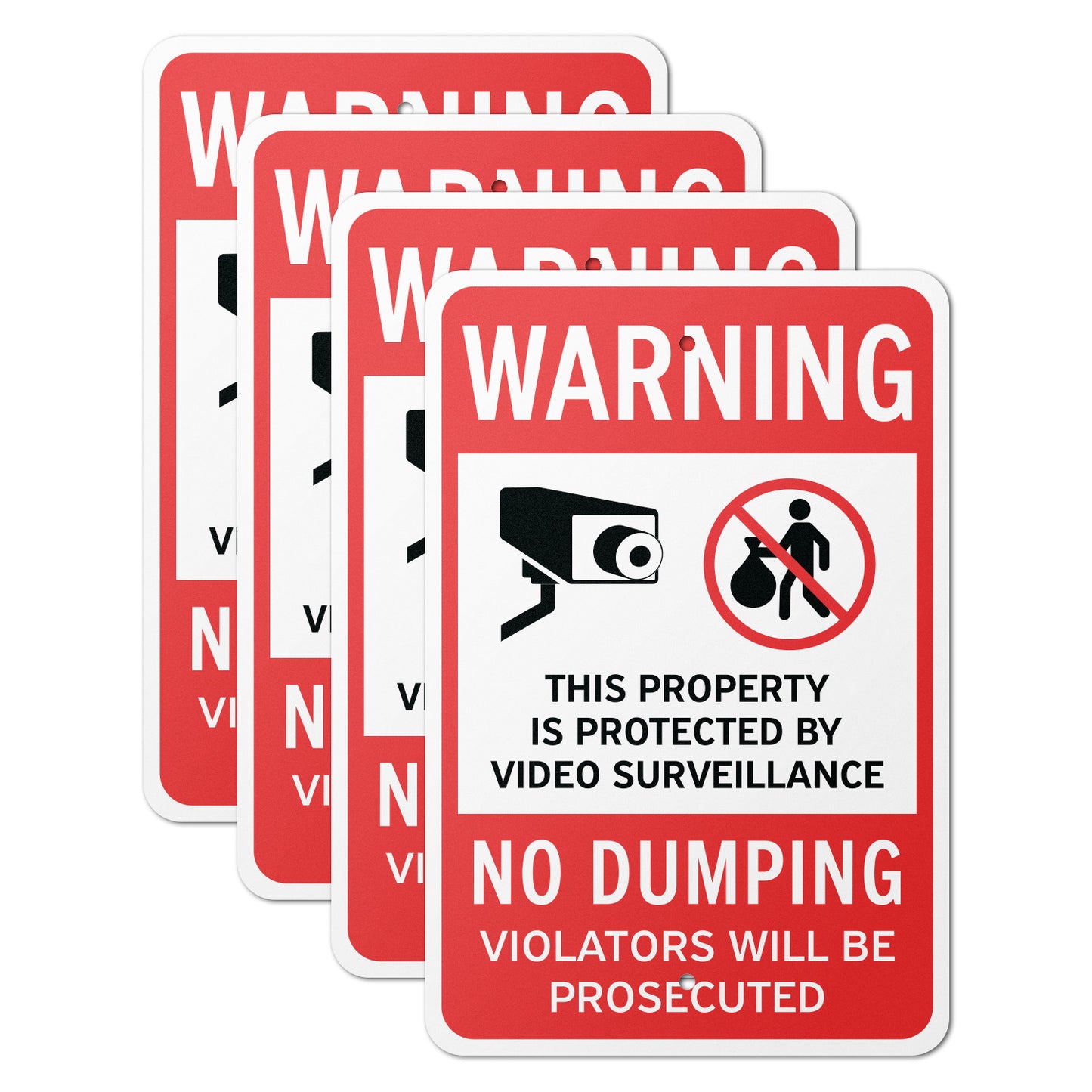 12 x 18in Security Sign: Warning No Dumping, Video Surveillance