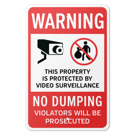 12 x 18in Security Sign: Warning No Dumping, Video Surveillance