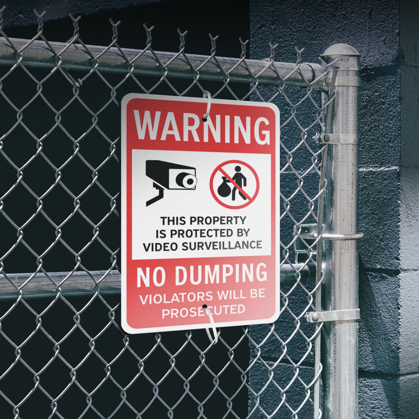 12 x 18in Security Sign: Warning No Dumping, Video Surveillance