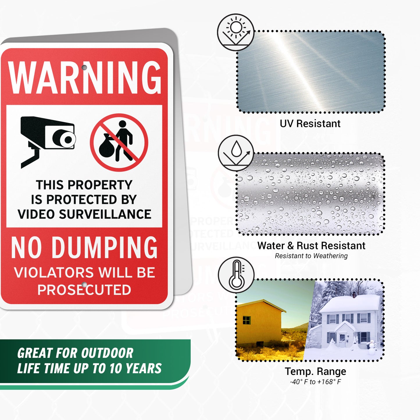 12 x 18in Security Sign: Warning No Dumping, Video Surveillance