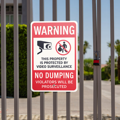 12 x 18in Security Sign: Warning No Dumping, Video Surveillance