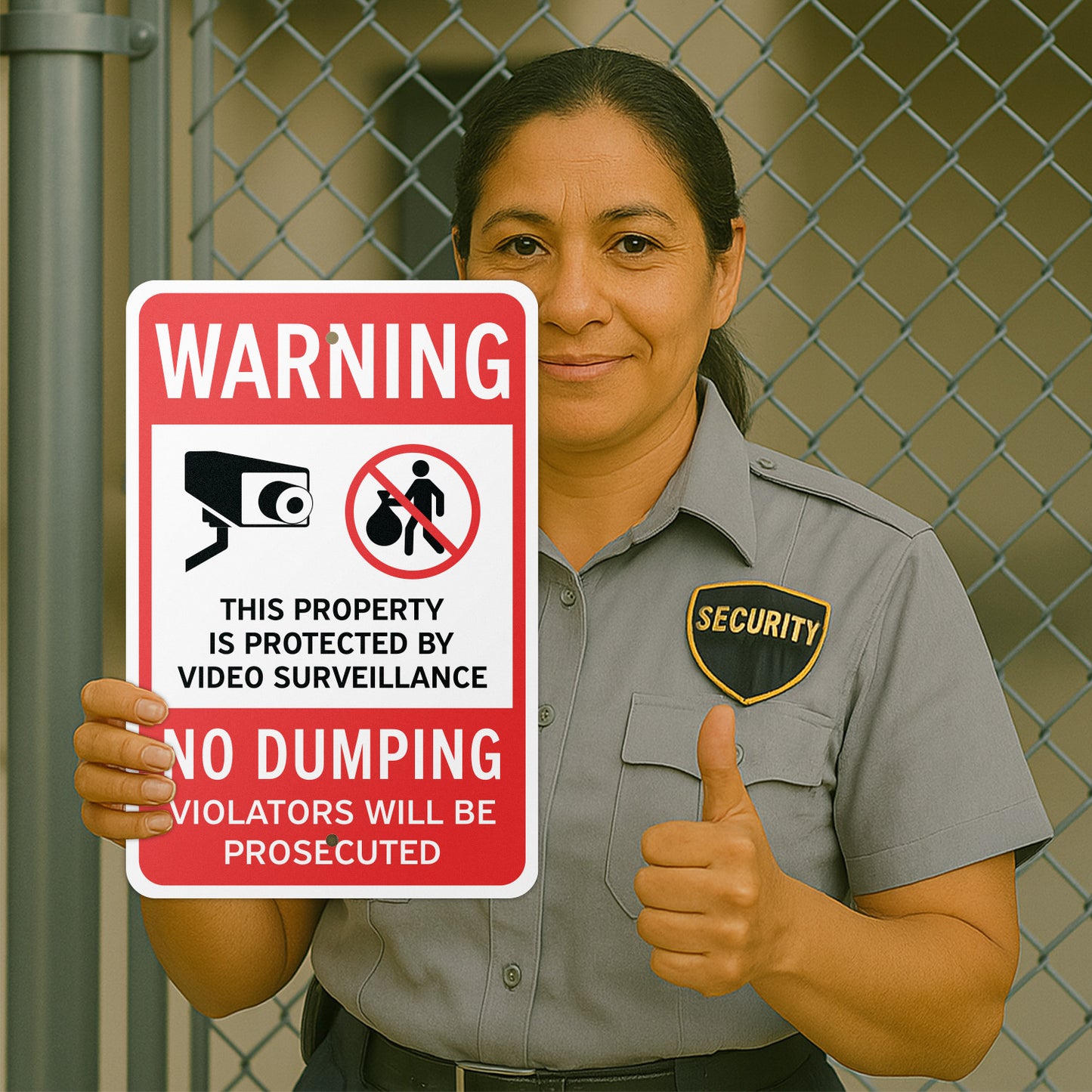 12 x 18in Security Sign: Warning No Dumping, Video Surveillance