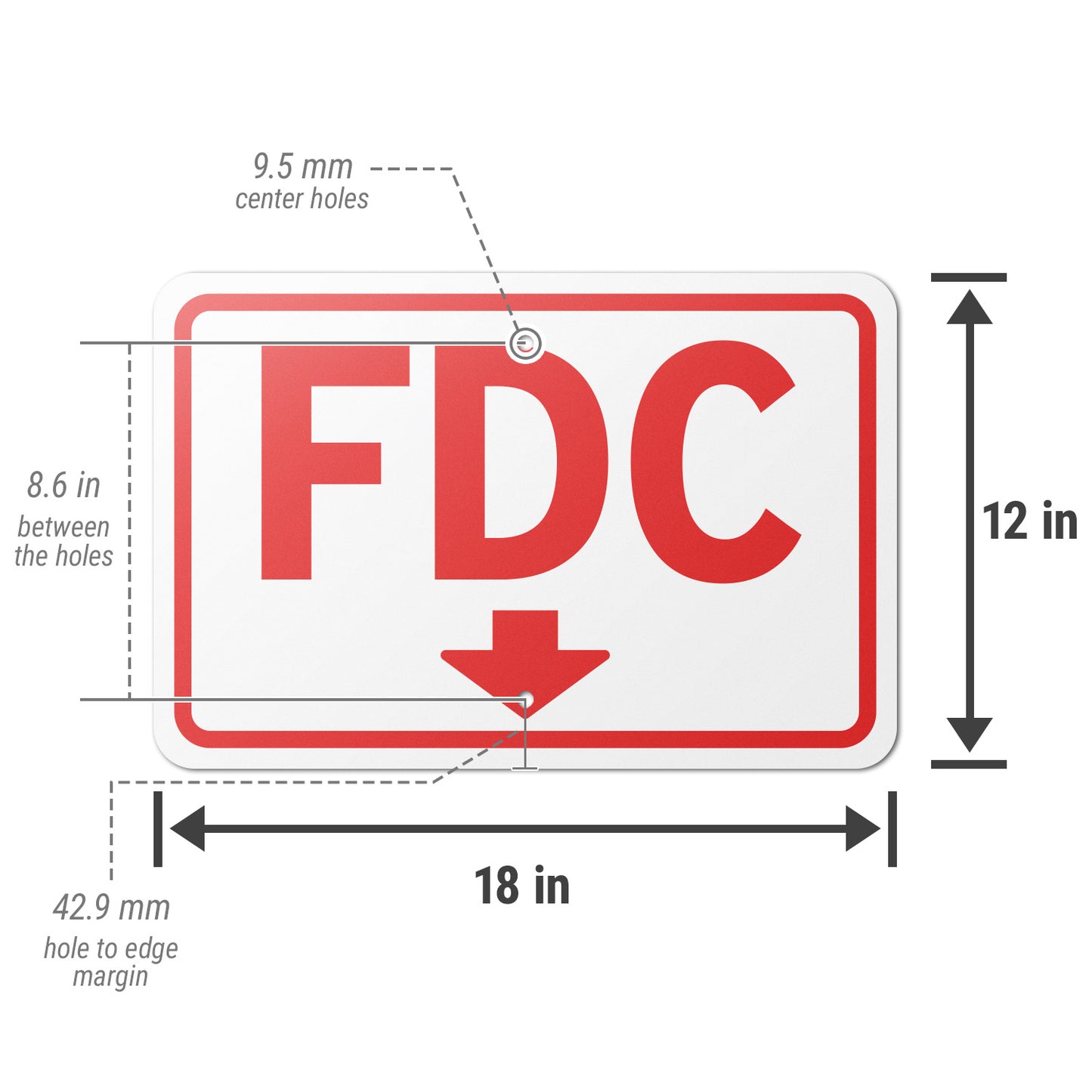 18 x 12in Fire Safety Sign: FDC Fire Department Connection