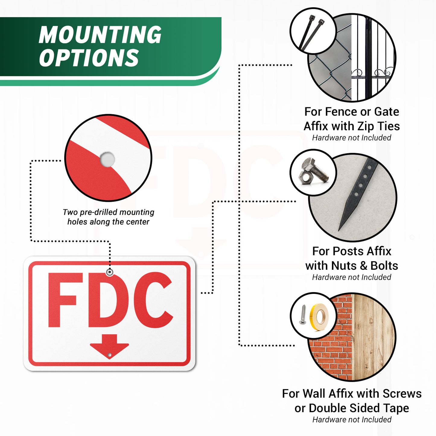 18 x 12in Fire Safety Sign: FDC Fire Department Connection