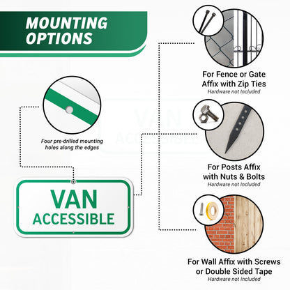 12 x 6in Parking Sign: Van Accessible ADA Compliant (Green)