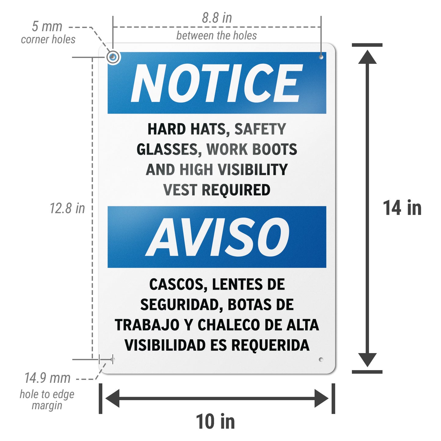 10 x 14in Safety Sign: PPE Required Notice (Bilingual)