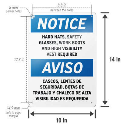 10 x 14in Safety Sign: PPE Required Notice (Bilingual)