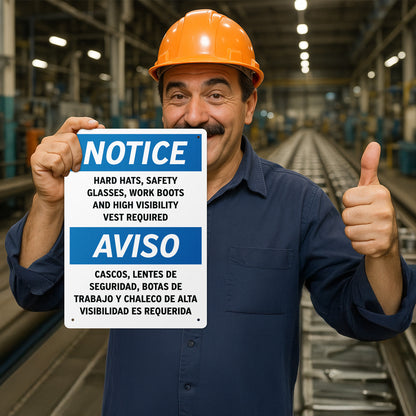 10 x 14in Safety Sign: PPE Required Notice (Bilingual)