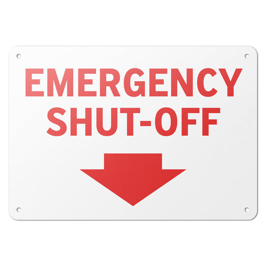 10 x 7in Safety Sign: Emergency Shut-Off with Arrow