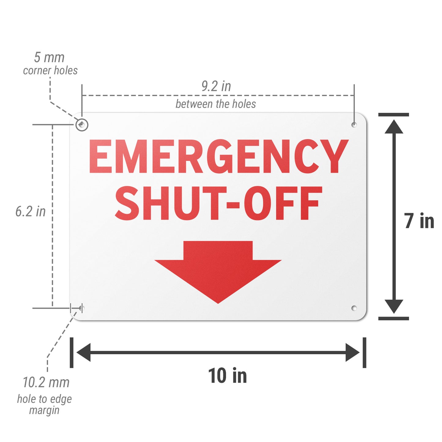 10 x 7in Safety Sign: Emergency Shut-Off with Arrow