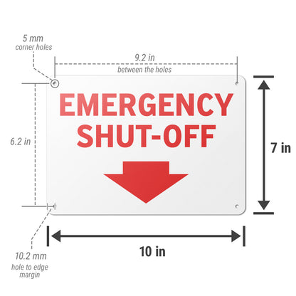 10 x 7in Safety Sign: Emergency Shut-Off with Arrow