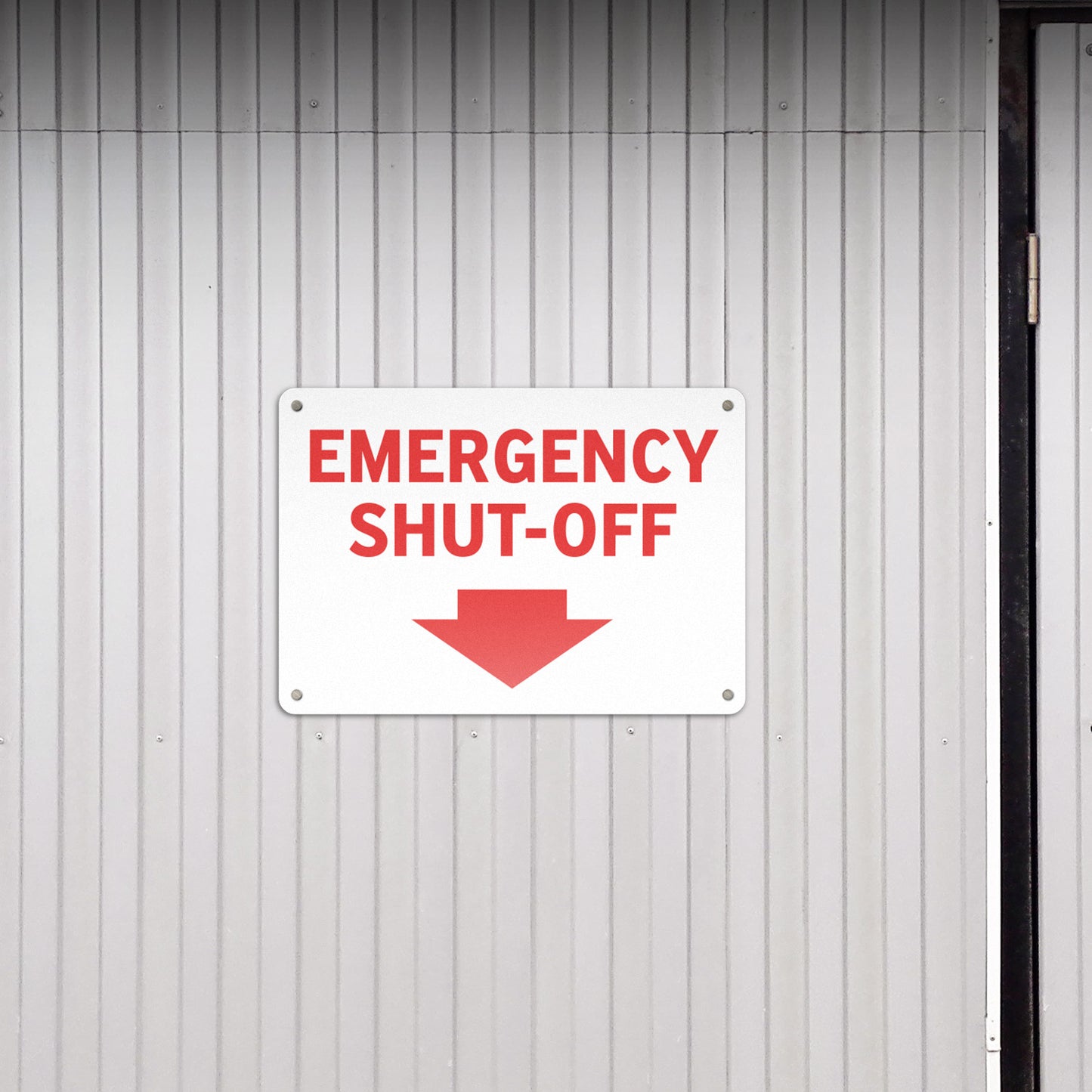 10 x 7in Safety Sign: Emergency Shut-Off with Arrow