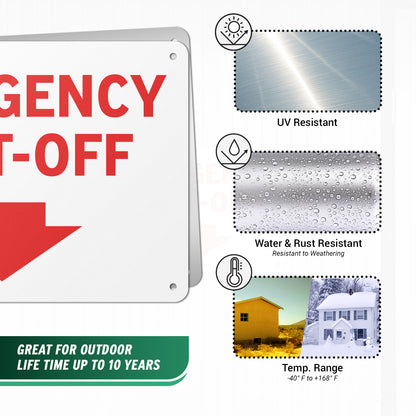 10 x 7in Safety Sign: Emergency Shut-Off with Arrow
