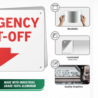 10 x 7in Safety Sign: Emergency Shut-Off with Arrow