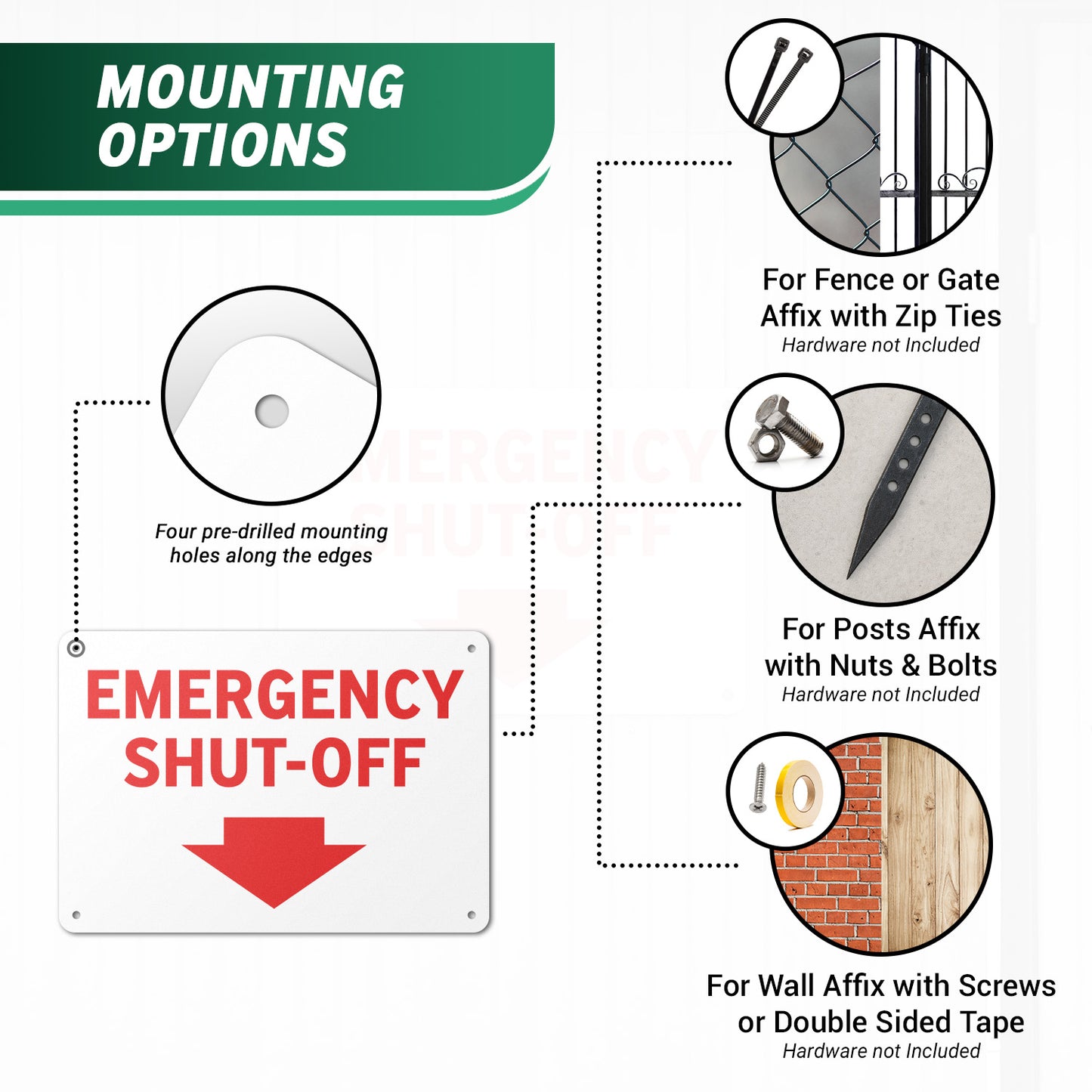 10 x 7in Safety Sign: Emergency Shut-Off with Arrow